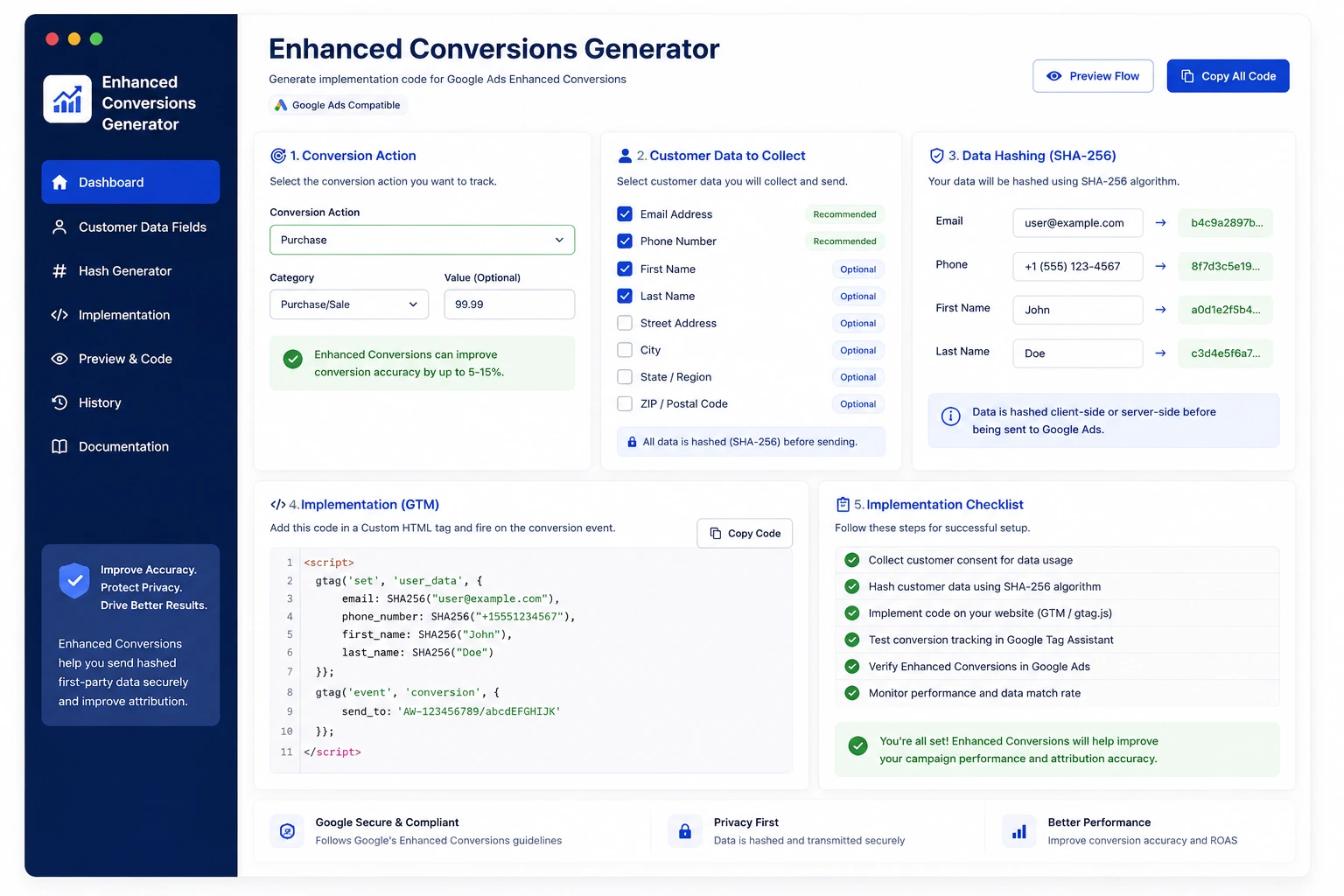 Enhanced Conversions Dashboard