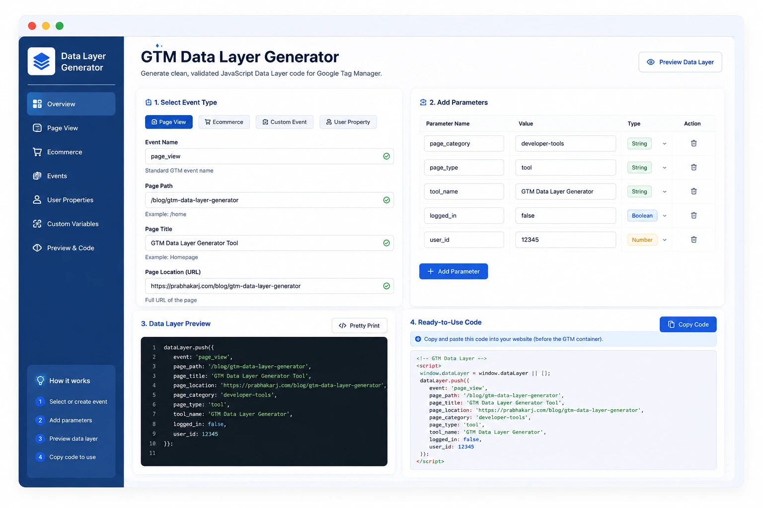 GTM Data Layer Generator Dashboard