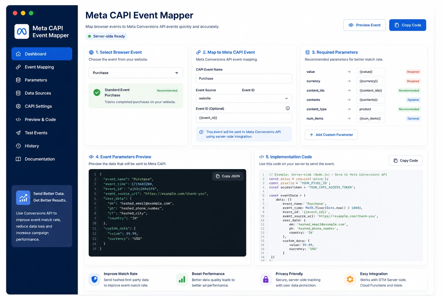 Meta Conversions API Event Mapper Dashboard